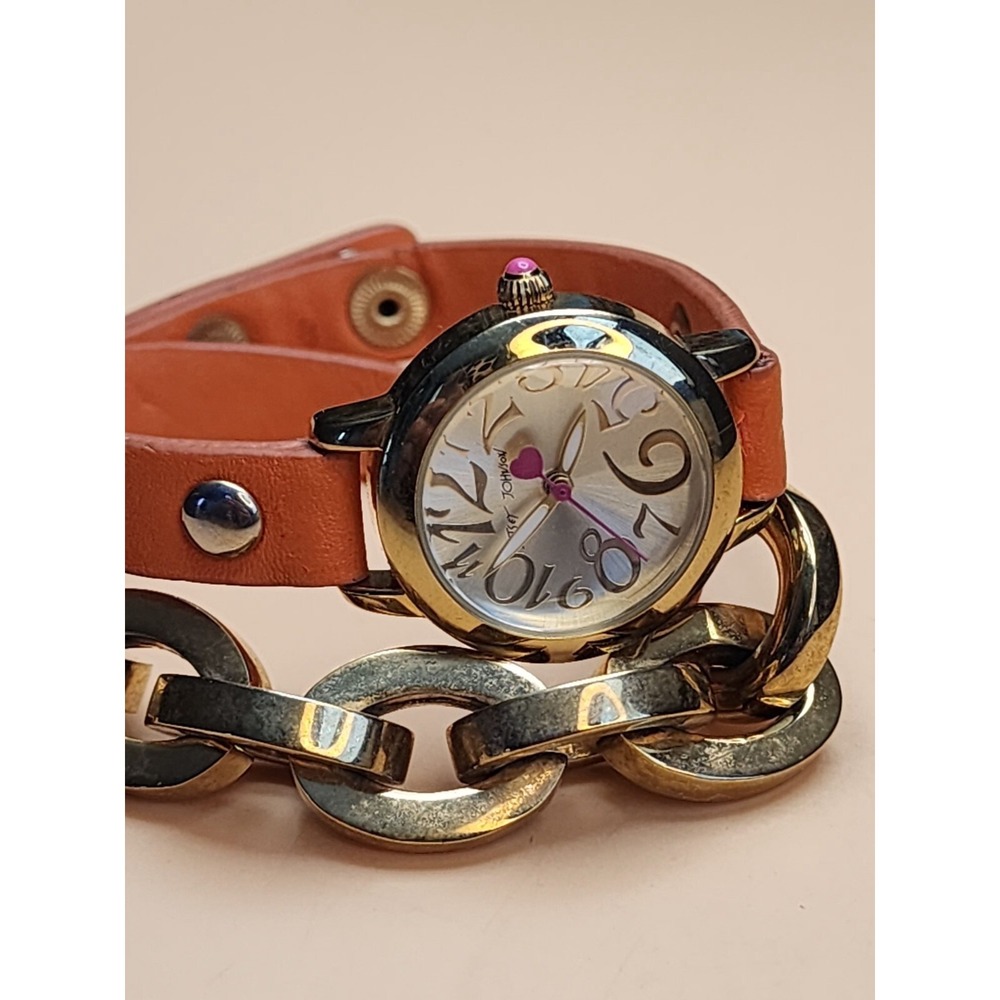 BETSEY JOHNSON Wrap‎ Strap Watch Orange & Gold Tone Chain Leather FREE $HIPPING!